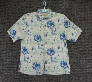 Tommy Bahama Shirt Mens Large Blue Green Floral Print Silk Hawaiian Aloha Beach